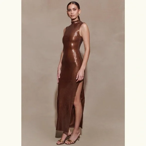 Meshki Brown Sequin Midi Dress - Picture 4 of 8